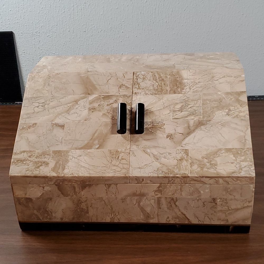 Renoir Designs LARGE Tessellated Stone Angled Front Jewelry Trinket Box Organizr